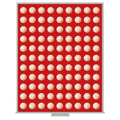 Box rouge pour 99 pieces de 2 cent euro avec alvéoles ronds 19.25mm LINDNER 2502