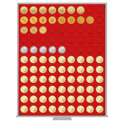 Box rouge pour 99 pieces de 10 cent euro avec alvéoles ronds 20mm LINDNER 2550