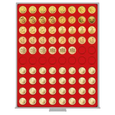 Box rouge pour 80 pieces de 20 cent euro avec alvéole rond 22.25mm LINDNER 2580