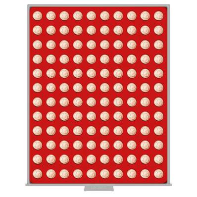 Box rouge pour 120 pieces de 1 cent euro avec alvéoles ronds 16.5mm LINDNER 2501